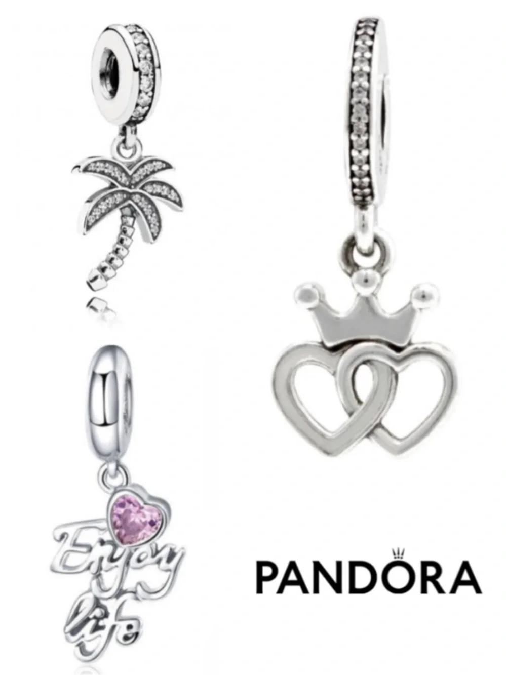 Pandora Moments snake chain barrel clasp bracelet w/6 charms